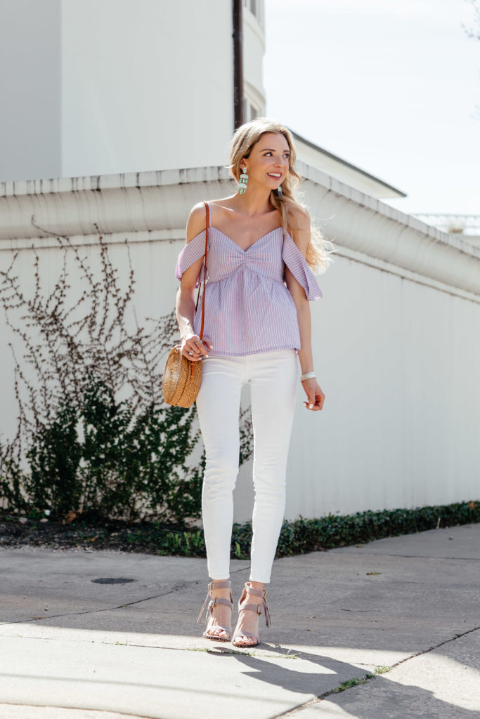 white skinny jeans heels outfit 