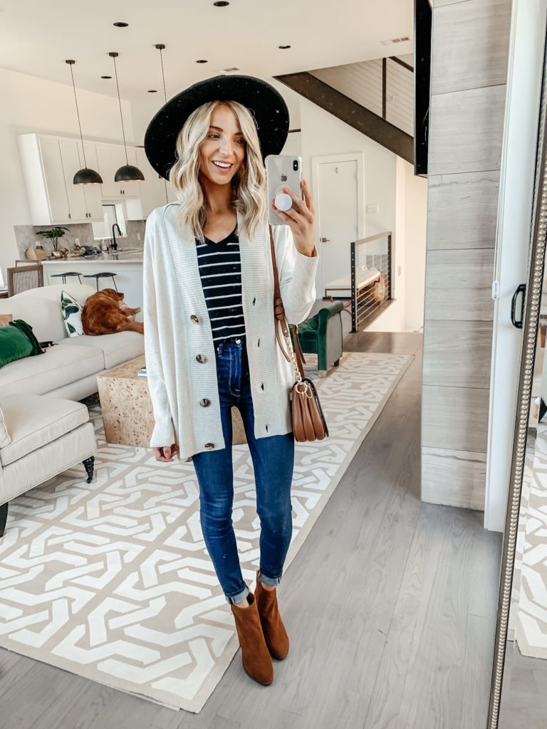 chelsea 28 button cardigan bp tee fall outfit