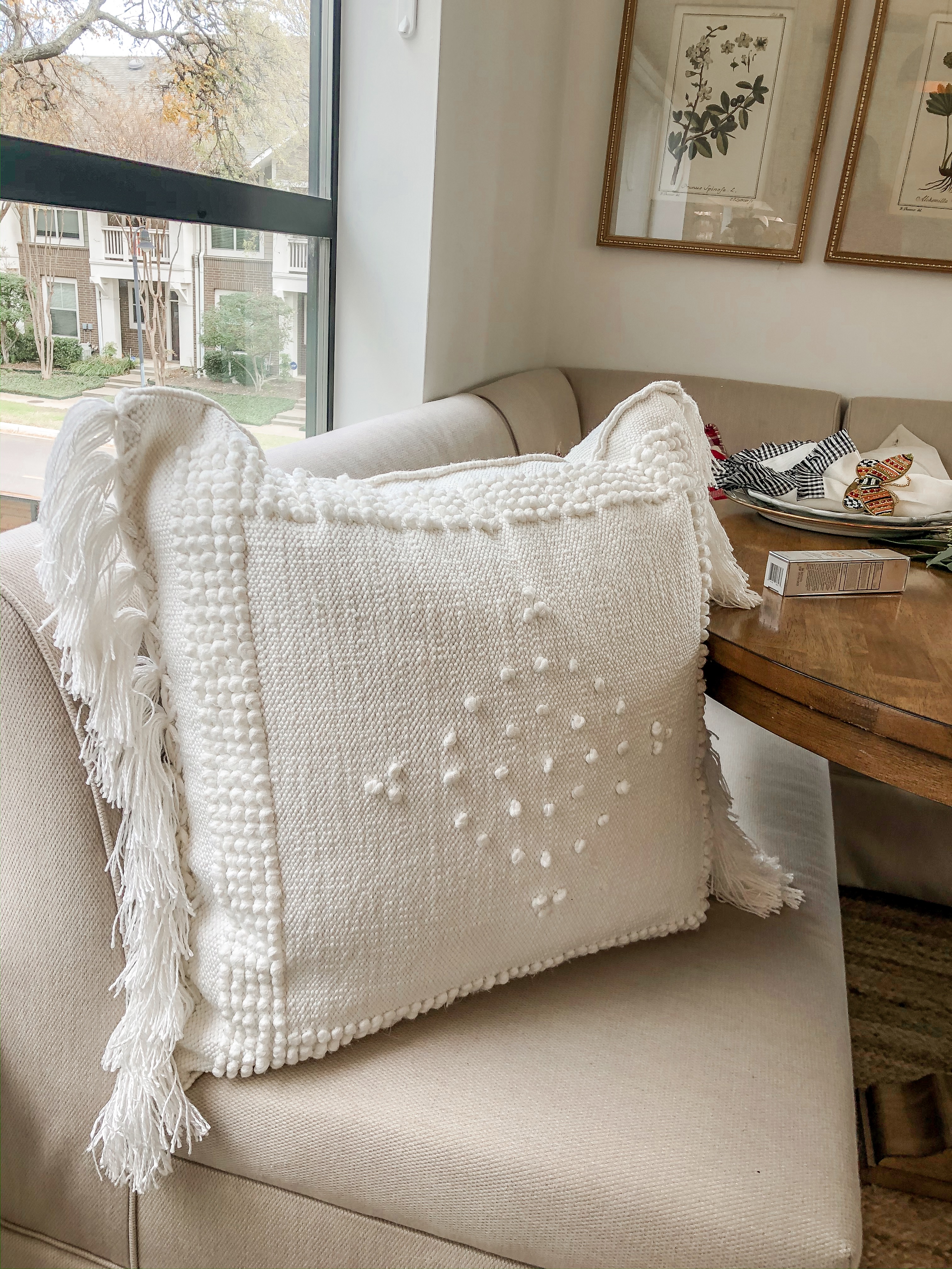 white crochet pillow