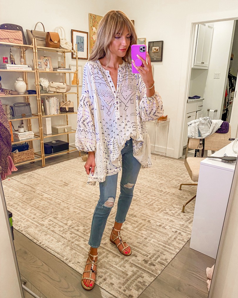 dani austin free people printed tunic ash studded gladiator sandals
