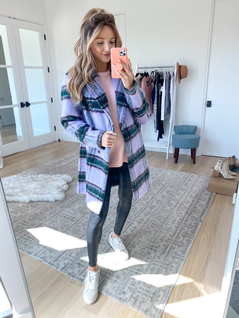 dani austin nordstrom anniversary sale 2020 treasure and bond pink sweater fall outfits halogen plaid coat